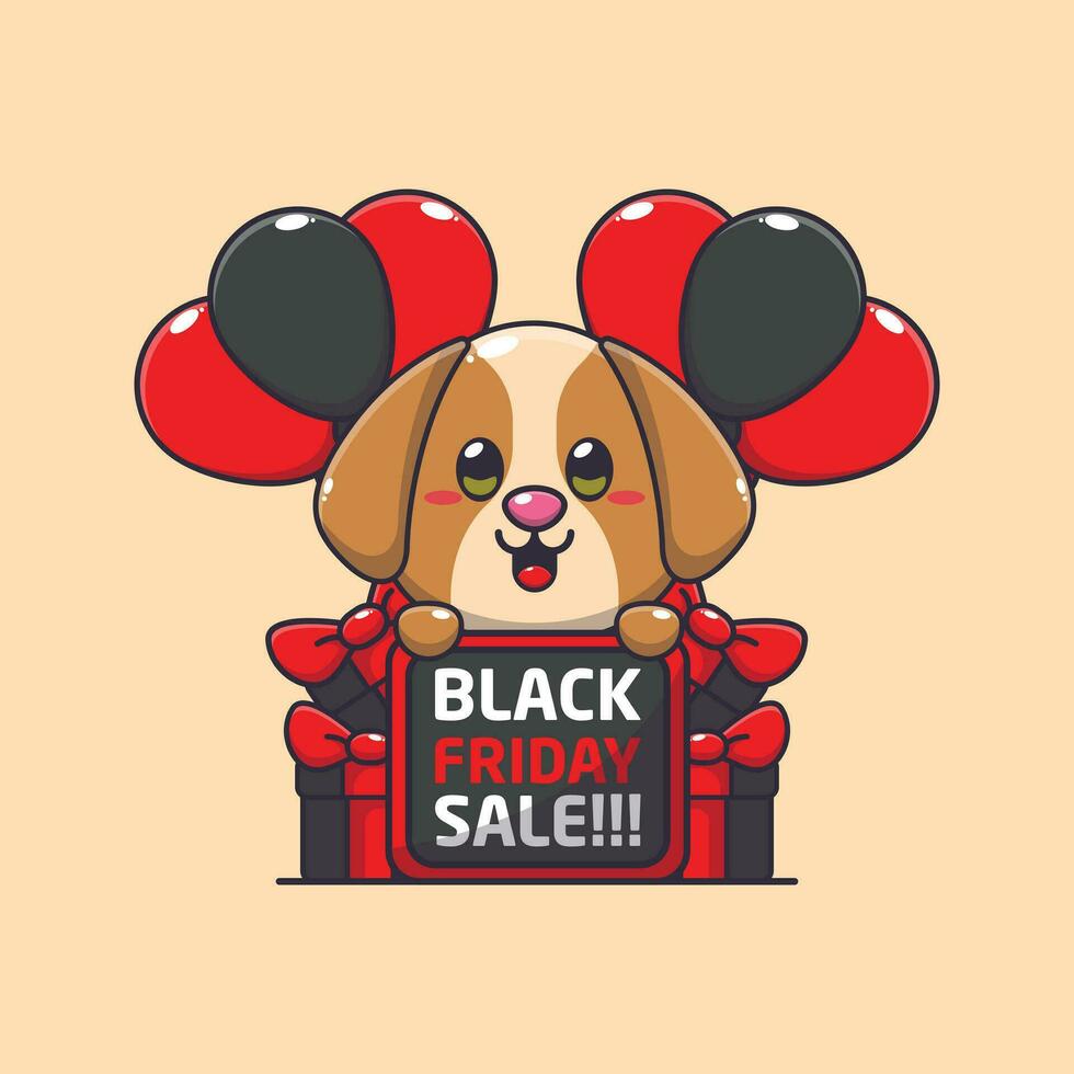mignonne chien content dans noir Vendredi vente dessin animé vecteur illustration