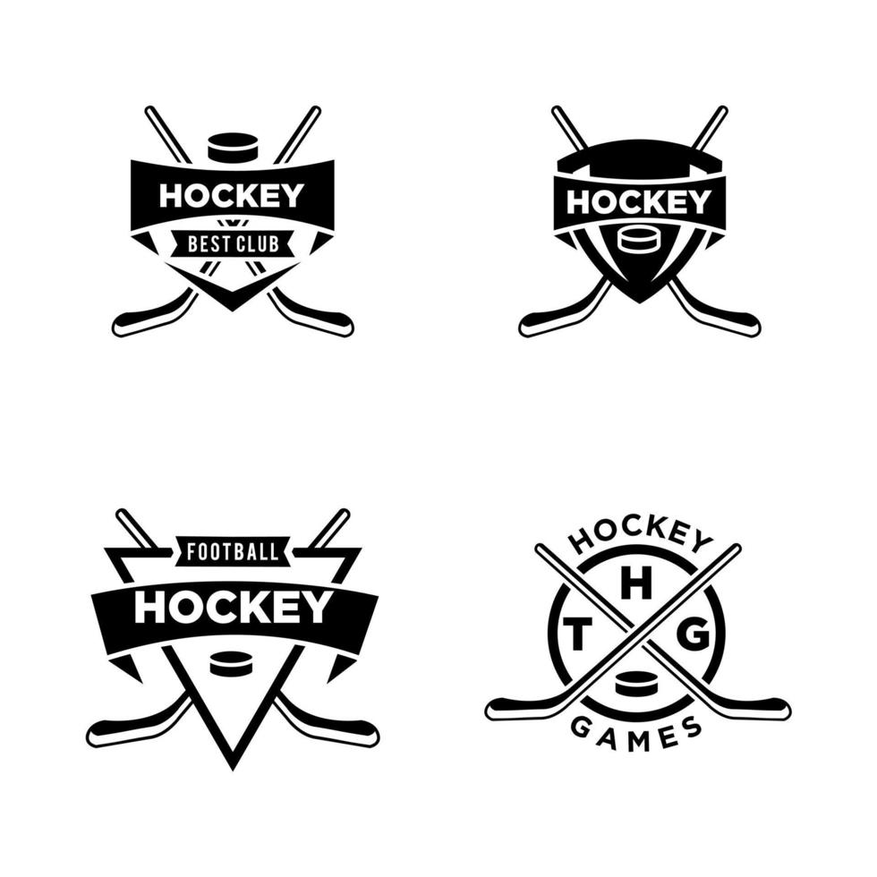 Définir le modèle de conception de logo noir de l'équipe du club de hockey premium de collection vecteur