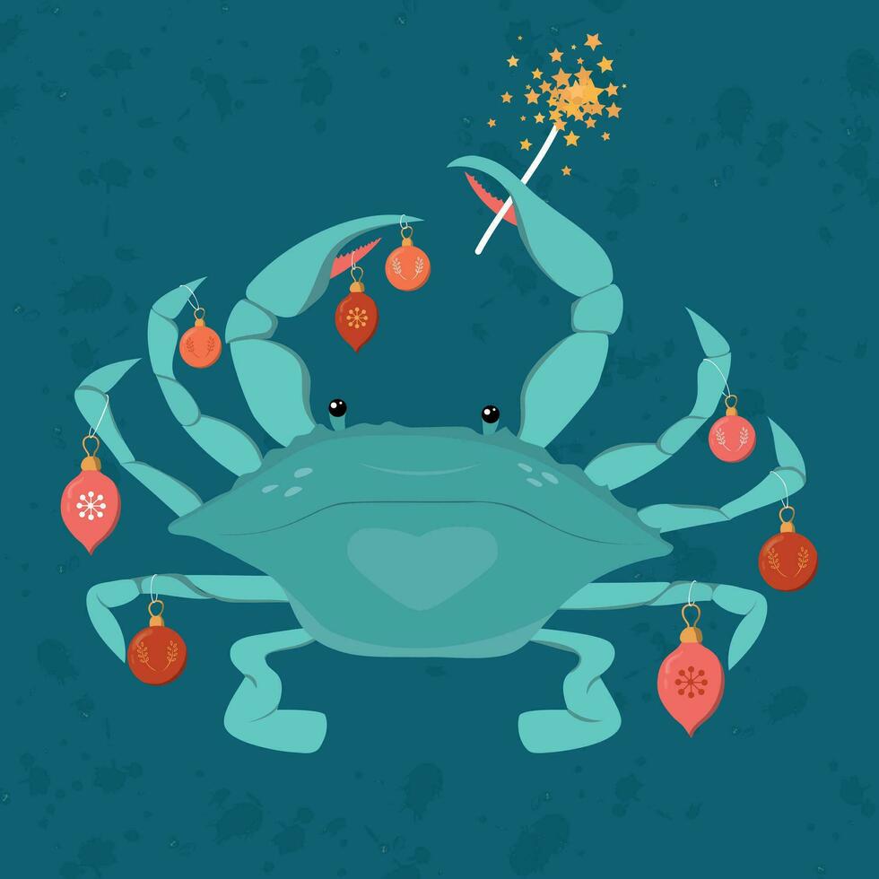 mignonne Crabe avec Noël décorations vecteur