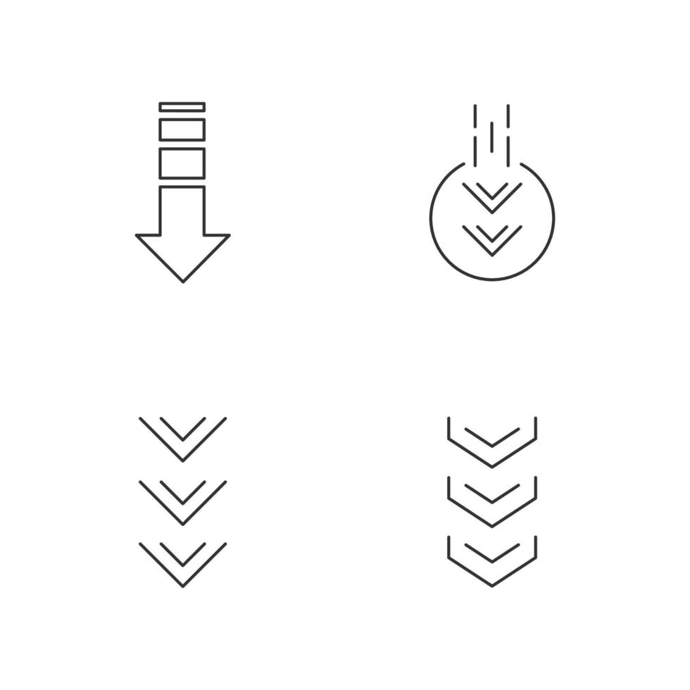 Ensemble d'icônes linéaires parfaites de flèches vers le bas vecteur