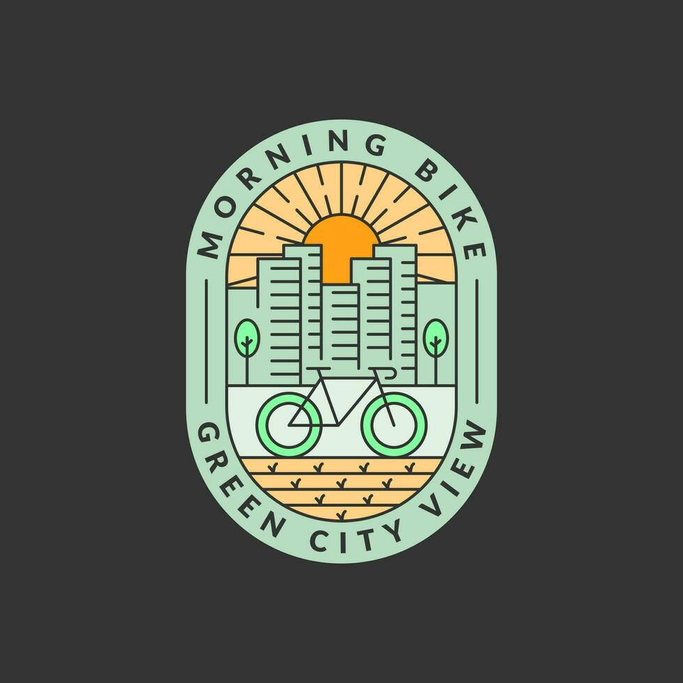 Matin cyclisme dans le ville badge vecteur illustration. ville et vélo monoline ou ligne art style. conception pouvez être pour tee-shirts, autocollant, impression Besoins