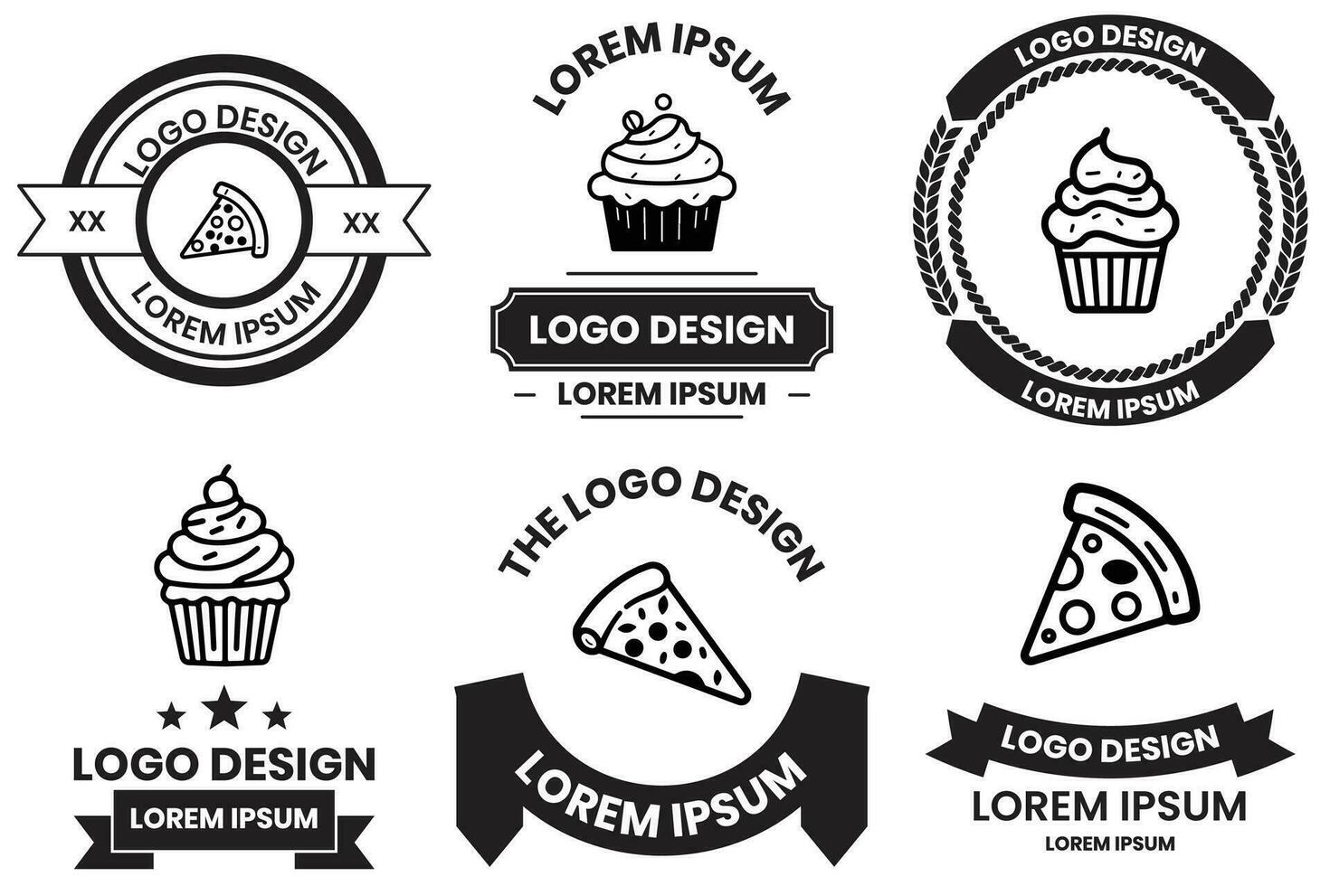 gâteau et pain logo dans plat ligne art style vecteur