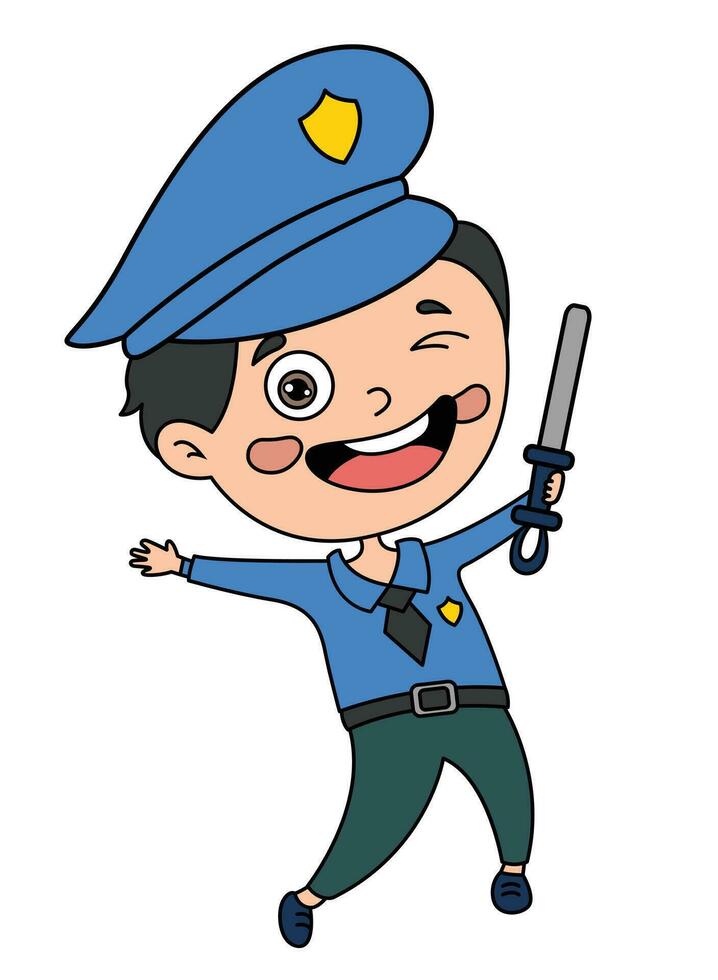 mignonne dessin animé police officier dessin vecteur