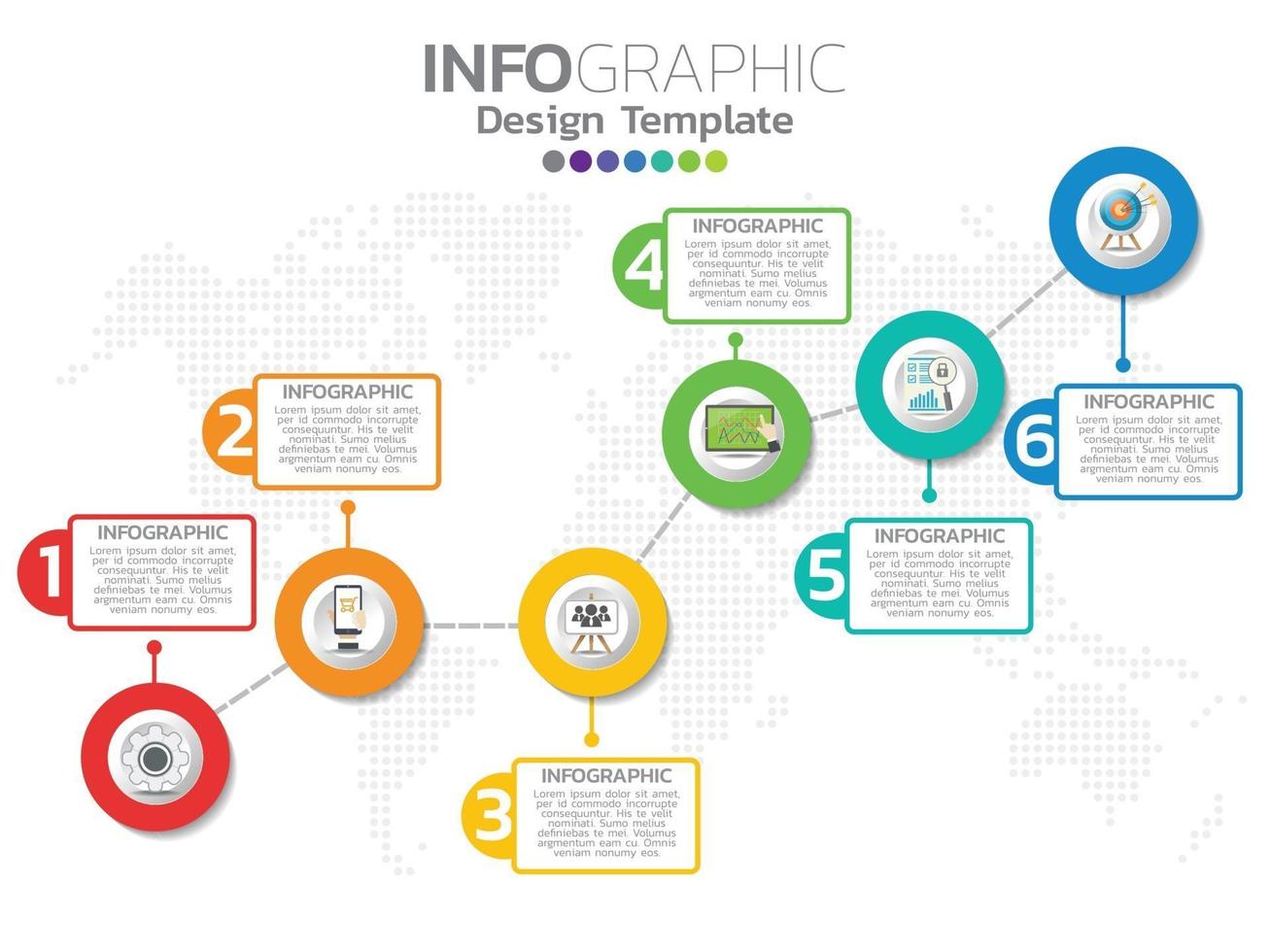 conception de modèle infographique avec 6 options de couleur. vecteur