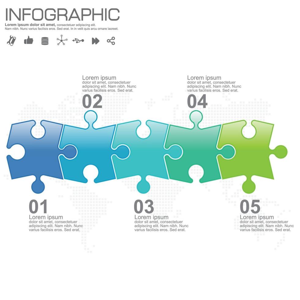 Étapes ou processus de conception infographique en 5 parties. vecteur