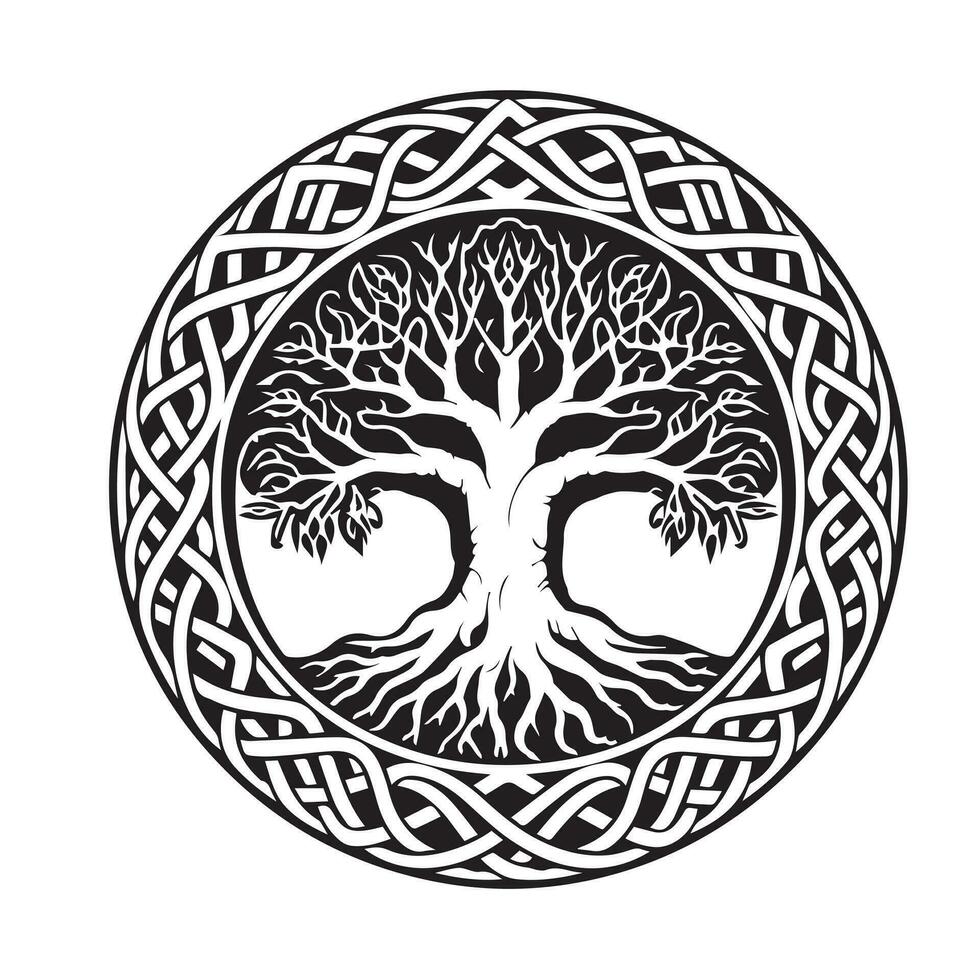 celtique arbre de la vie décoratif vecteur ornement, tatouage esquisser. grunge vecteur illustration de le scandinave mythes avec celtique culture.
