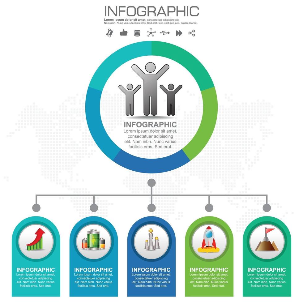 Étapes ou processus de conception infographique en 5 parties. vecteur