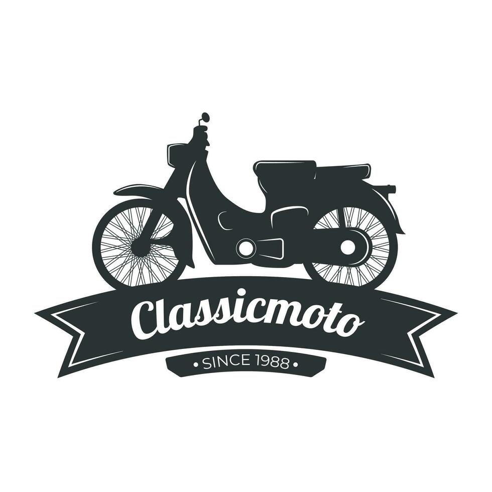 rétro ou ancien moto emblème logo conception prime modèle, classique moto, voler, feu, et ailes élément, monochrome logo badge noir et blanc Couleur vecteur