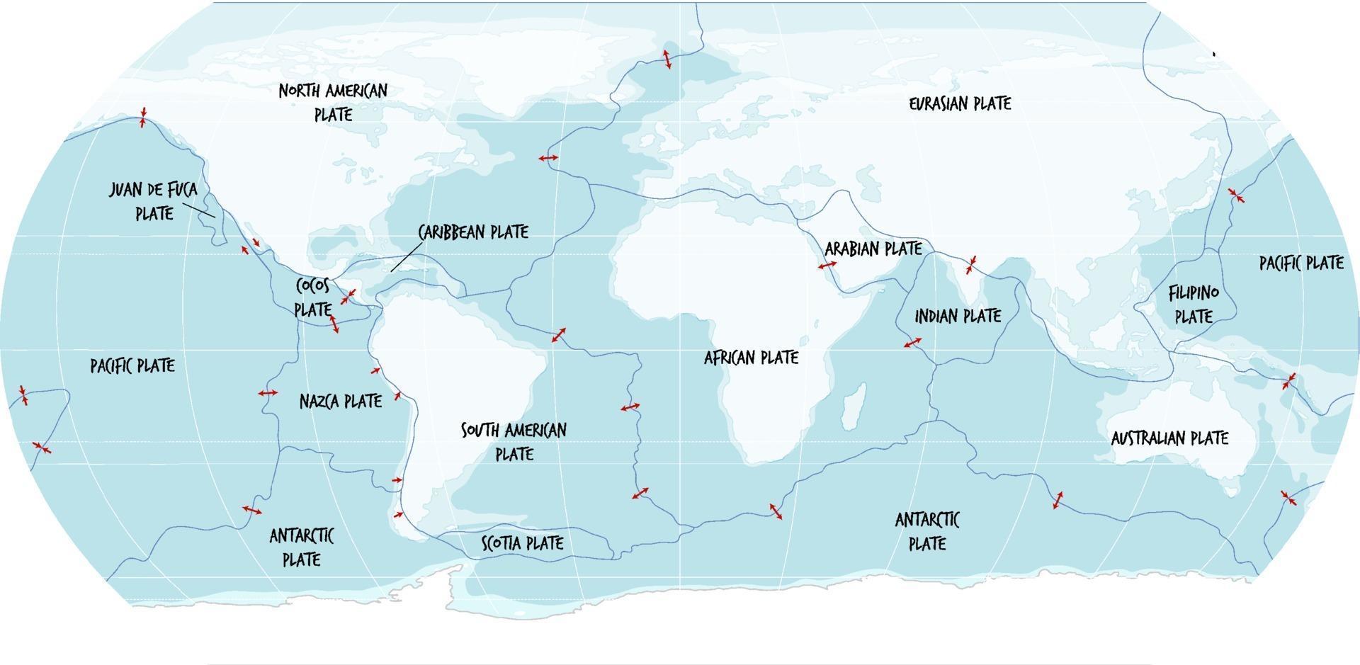 carte du monde montrant les limites des plaques tectoniques vecteur