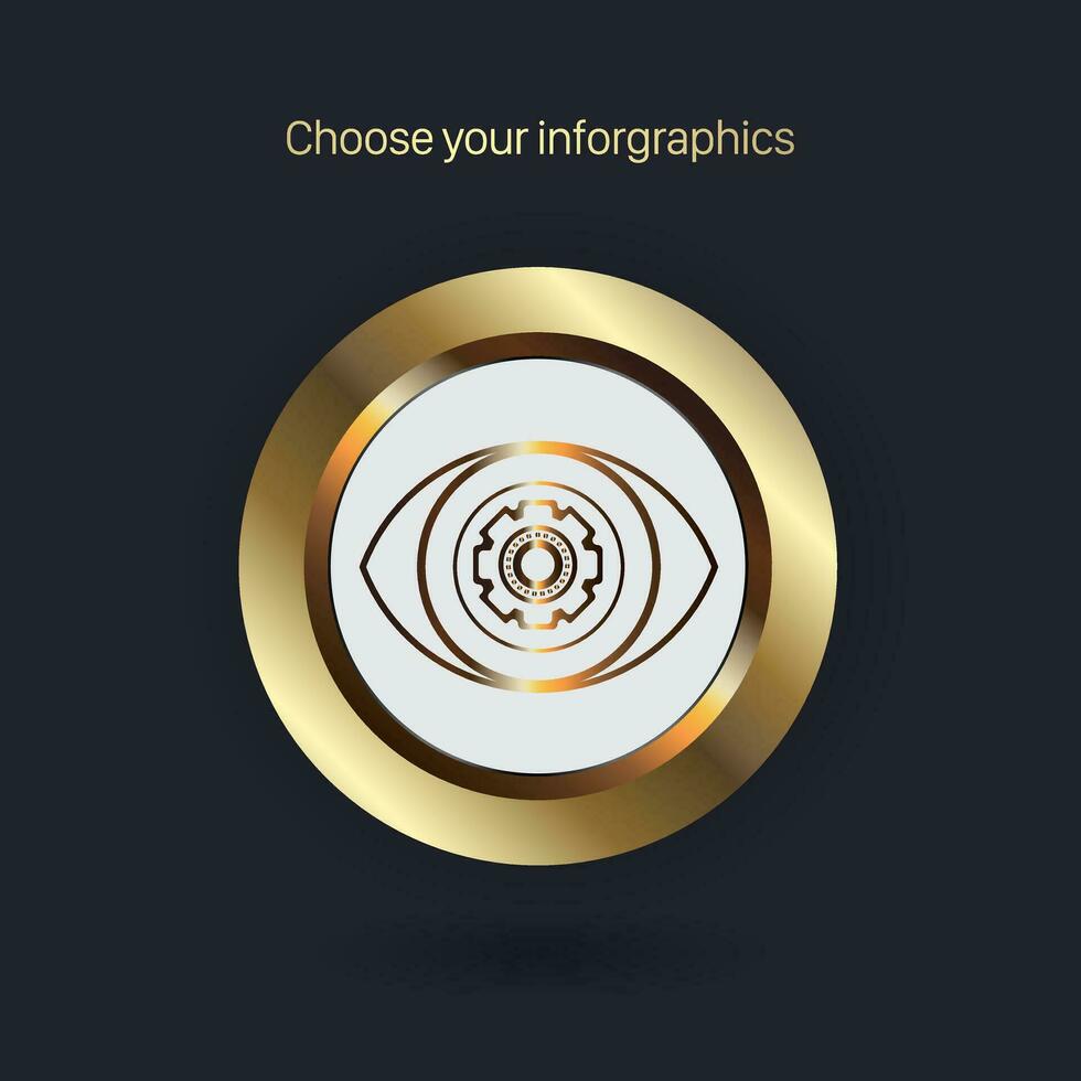 une prime yeux de artificiel intelligence notions, d'or yeux version sur une foncé arrière-plan, une curcuit vecteur infographie modèle avec luxe cercles élément option