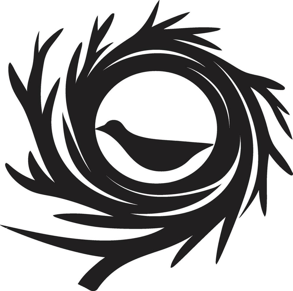 aérien élégance oiseau nid icône dans noir ouvré habitat noir oiseau nid symbole vecteur