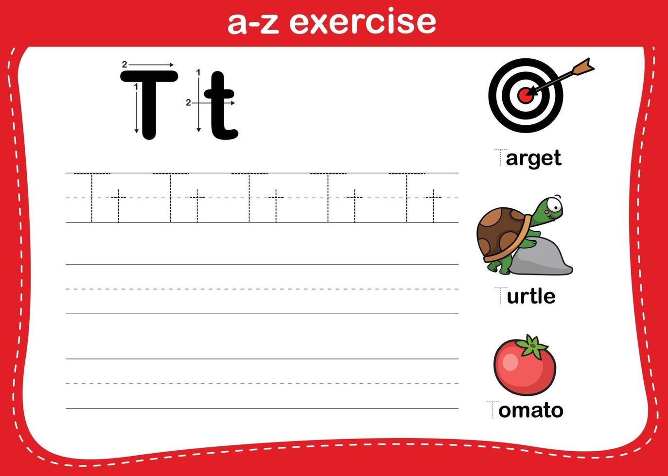 exercice de l'alphabet az avec illustration de vocabulaire de dessin animé, vecteur