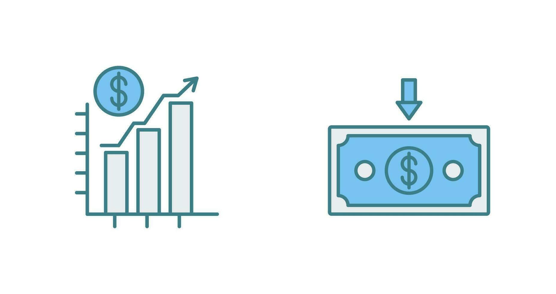graphique en haut et argent vers le bas icône vecteur