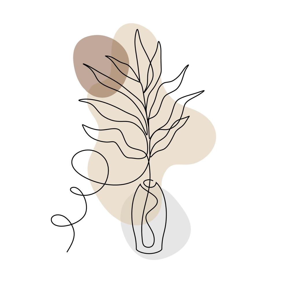 dessin au trait continu de plante minimaliste avec une couleur boho splash vecteur