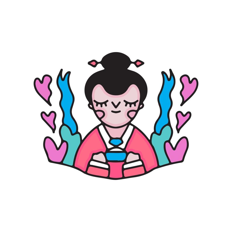 geisha mignonne avec du parfum. illustration de dessin animé. vecteur