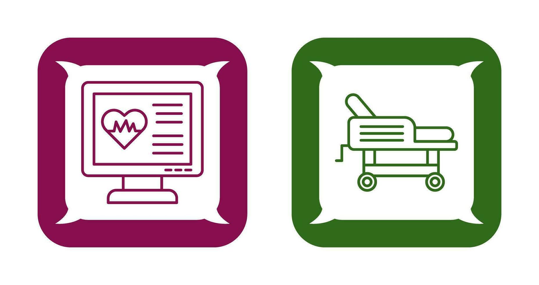 cardiogramme et hôpital lit icône vecteur