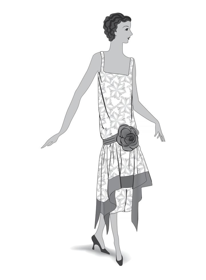 fille habillée élégante des années 30, des silhouettes de mode vintage des années 20. vecteur