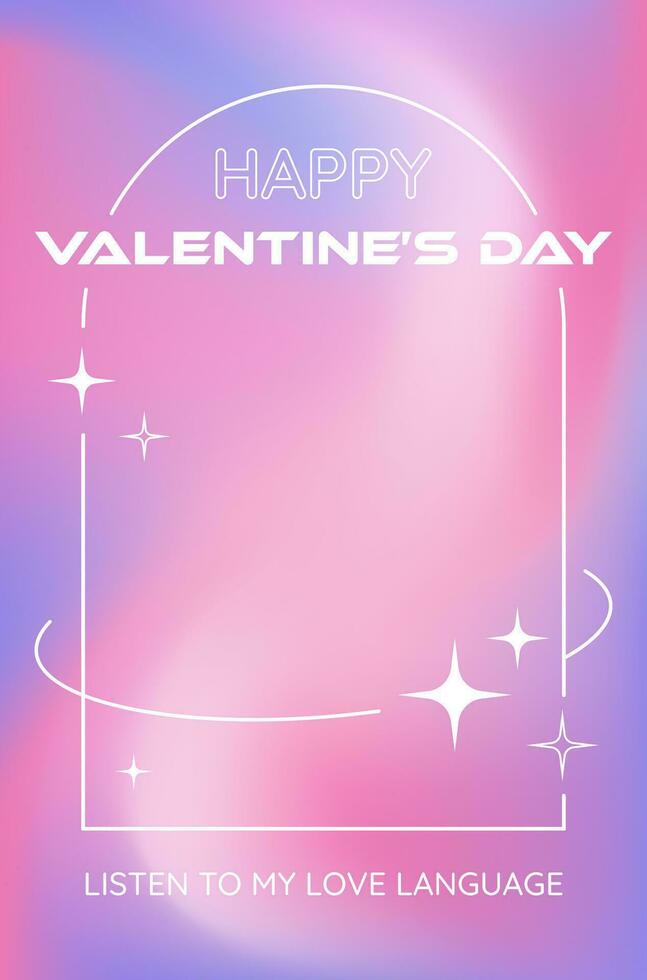 la Saint-Valentin journée affiche dans y2k esthétique, mince Cadre avec cœur, texte salutation sur une pente engrener liquide Contexte. vecteur illustration.