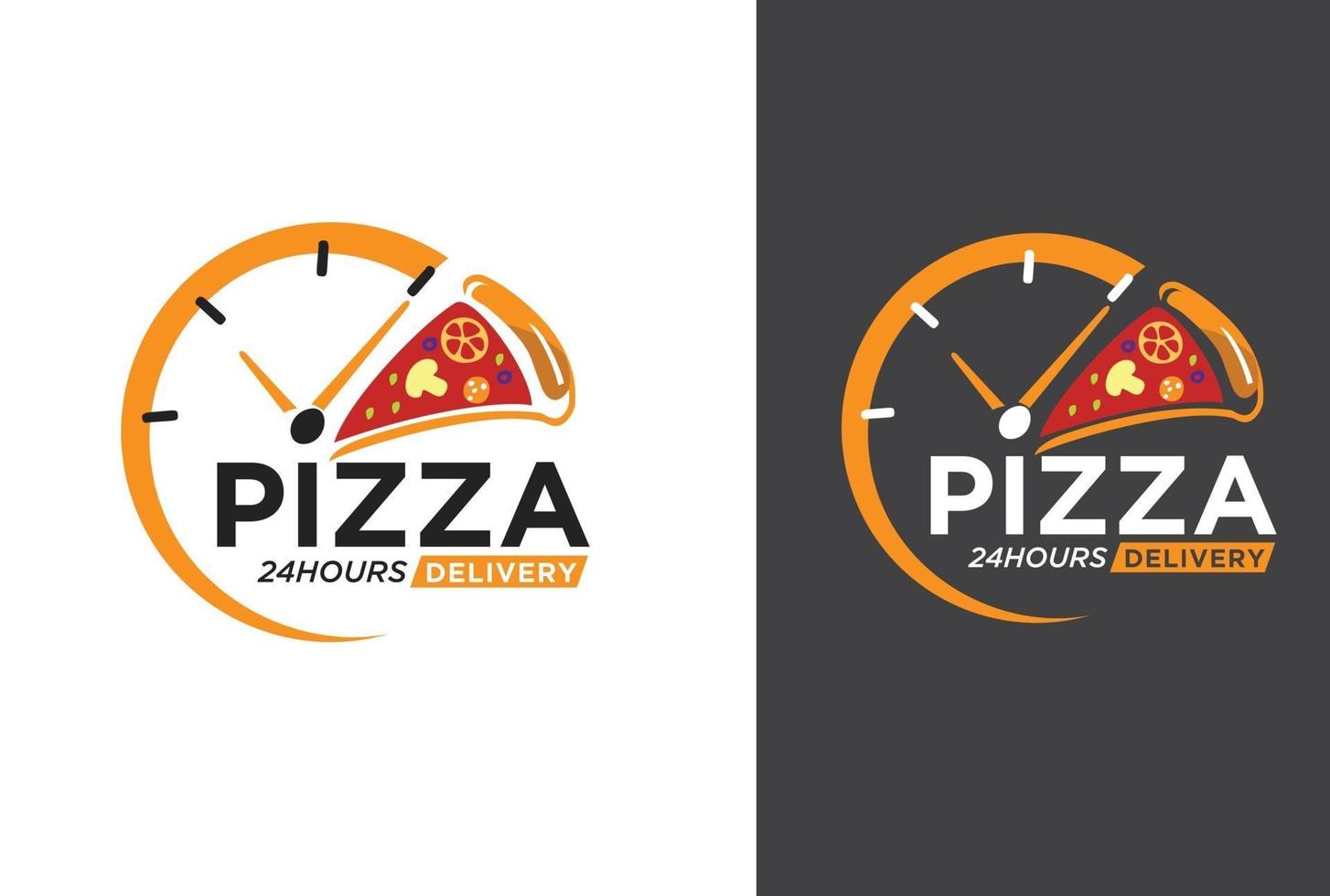 emblème de modèle de stock de logo de pizza 24 heures pour le signe express de restauration rapide vecteur