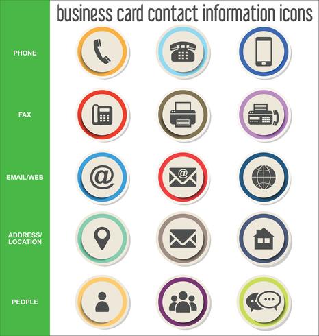 Collection d&#39;icônes d&#39;informations de contact de carte de visite vecteur
