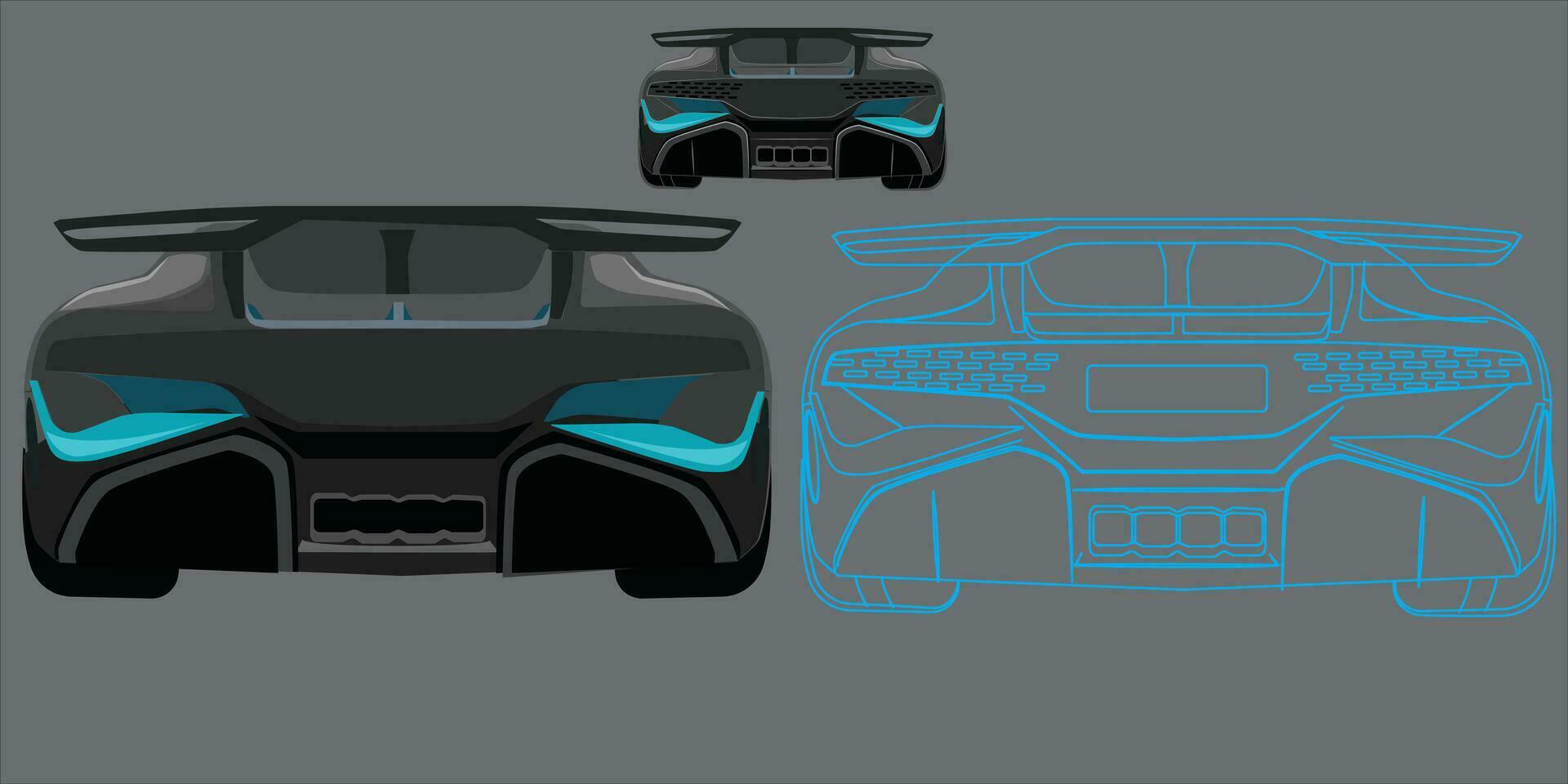 des sports voiture vue de derrière. isolé bleu lignes de voitures et voiture couleurs. formant une futuriste voiture unité. moderne des sports voiture vecteur