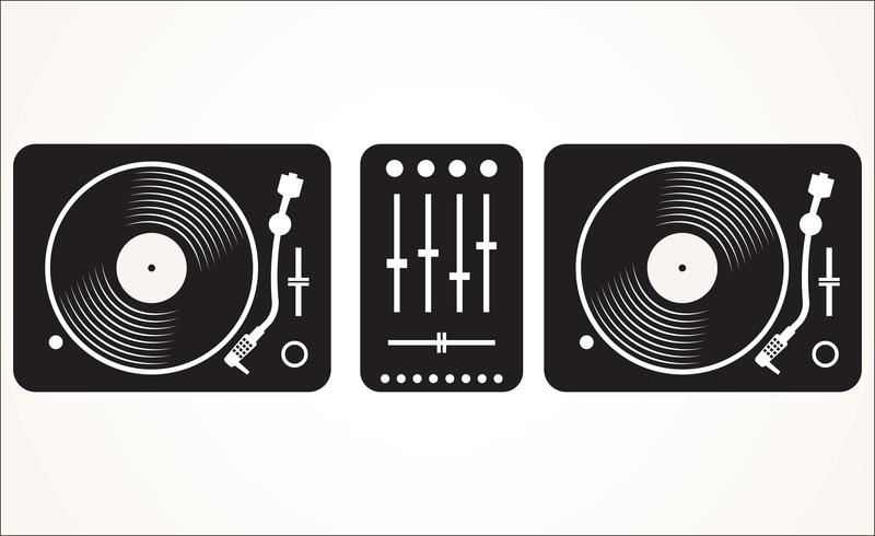 Simple dj noir et blanc mixage platine set vector illustration
