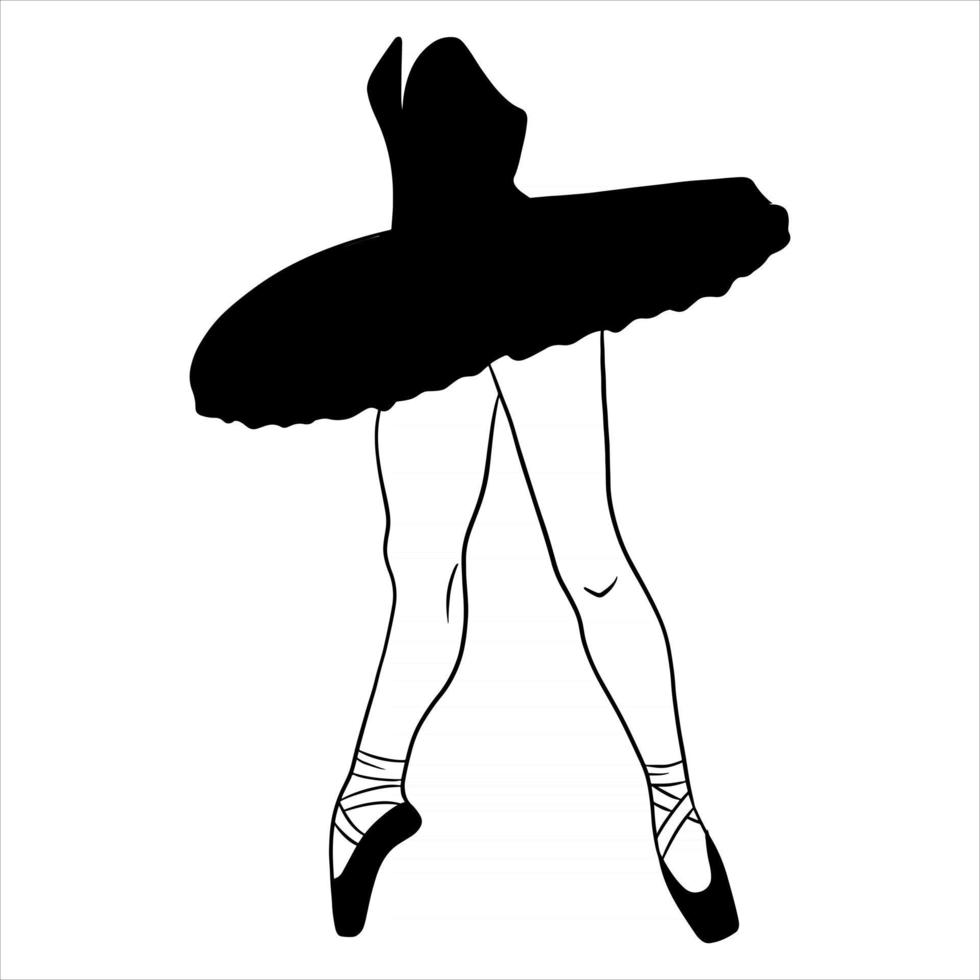 ballet. jambes de ballerine en tutu et pointe. silhouette. vecteur