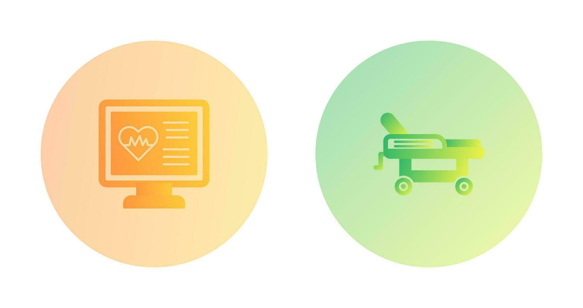 cardiogramme et hôpital lit icône vecteur