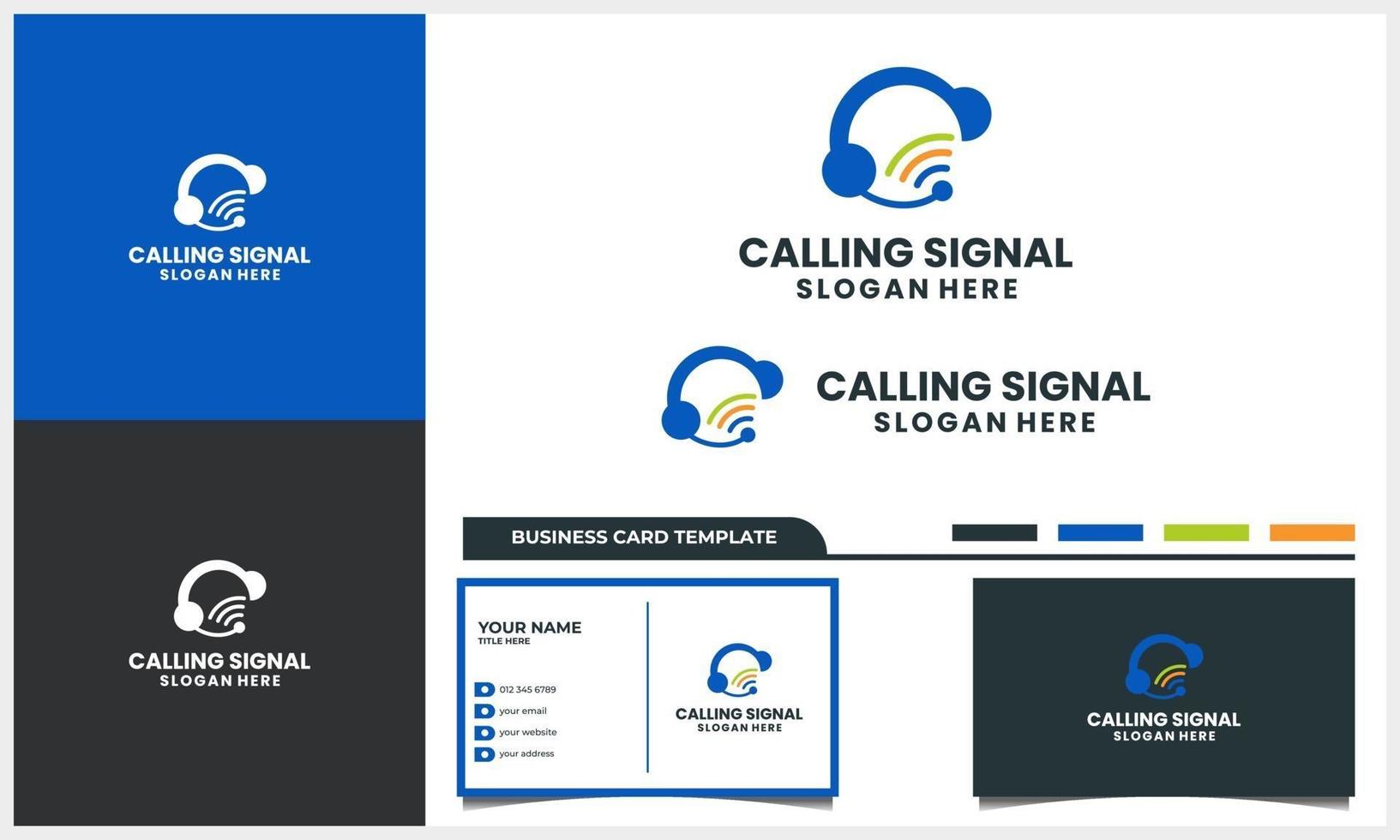 appelez avec le concept de logo de signal et le modèle de carte de visite vecteur