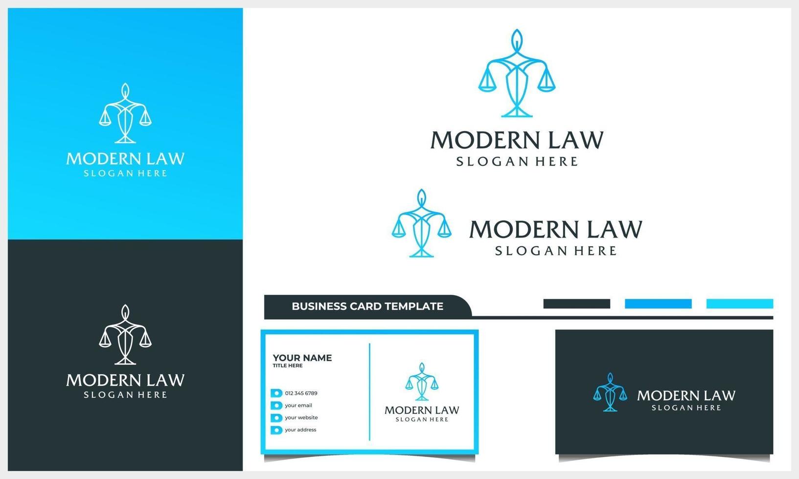 logo de droit d'avocat avec concept d'art en ligne et modèle de carte de visite vecteur