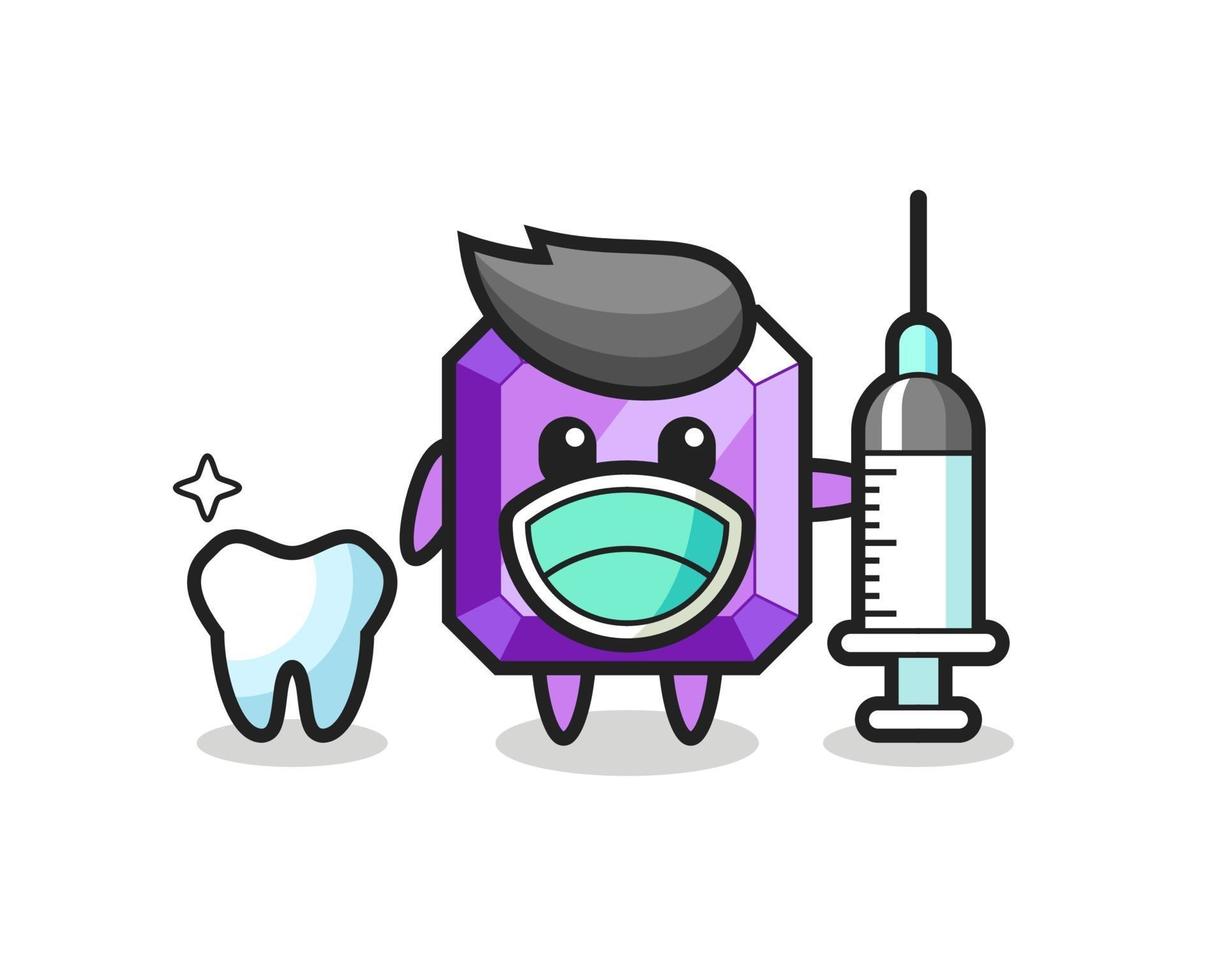 personnage mascotte de pierres précieuses violettes en tant que dentiste vecteur