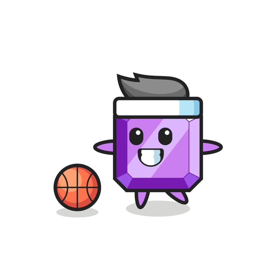 illustration de la bande dessinée de pierres précieuses violettes joue au basket-ball vecteur