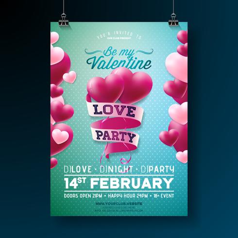 Conception de flyer fête de vecteur Saint Valentin Love Party