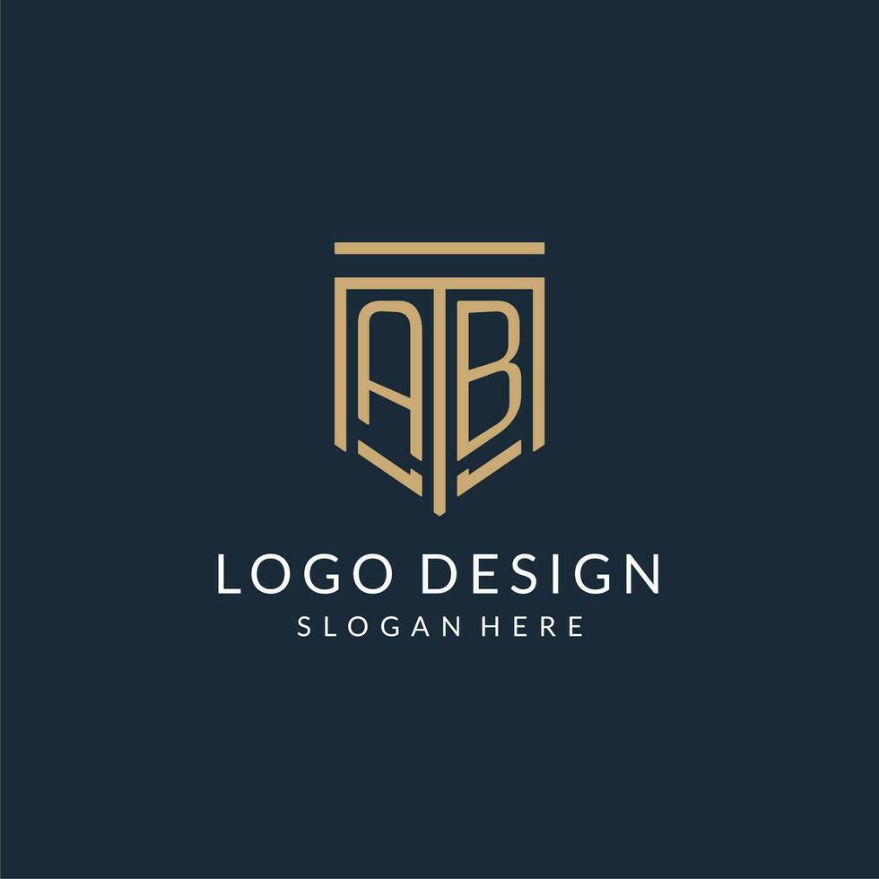 initiale un B bouclier logo monoline style, moderne et luxe monogramme logo conception vecteur