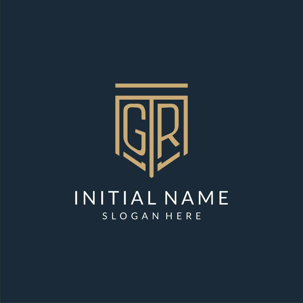 initiale gr bouclier logo monoline style, moderne et luxe monogramme logo conception vecteur