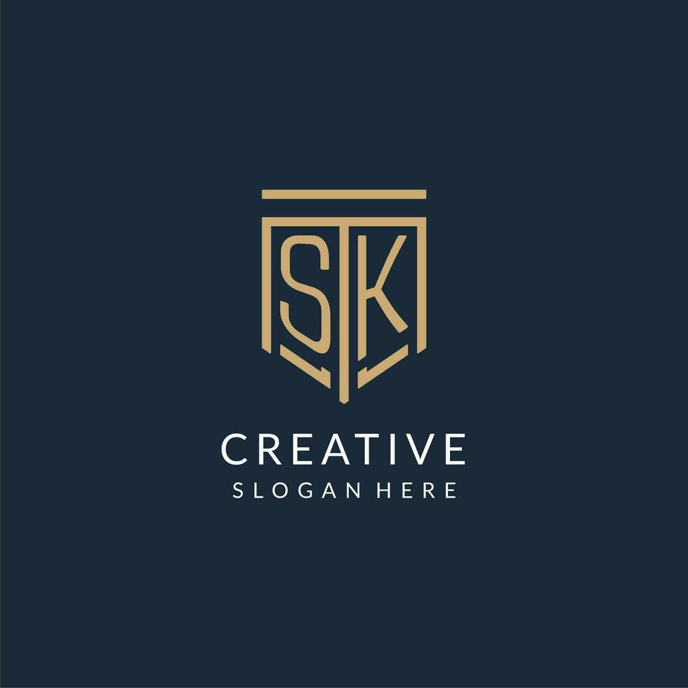 initiale sk bouclier logo monoline style, moderne et luxe monogramme logo conception vecteur