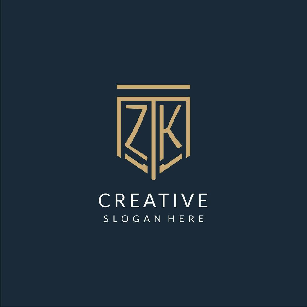 initiale zk bouclier logo monoline style, moderne et luxe monogramme logo conception vecteur