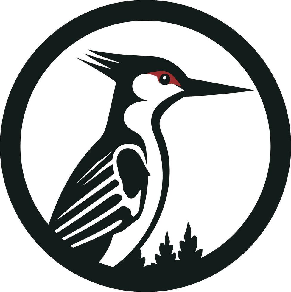 Pivert oiseau logo conception noir et blanc minimaliste Pivert oiseau logo conception noir et blanc plat vecteur