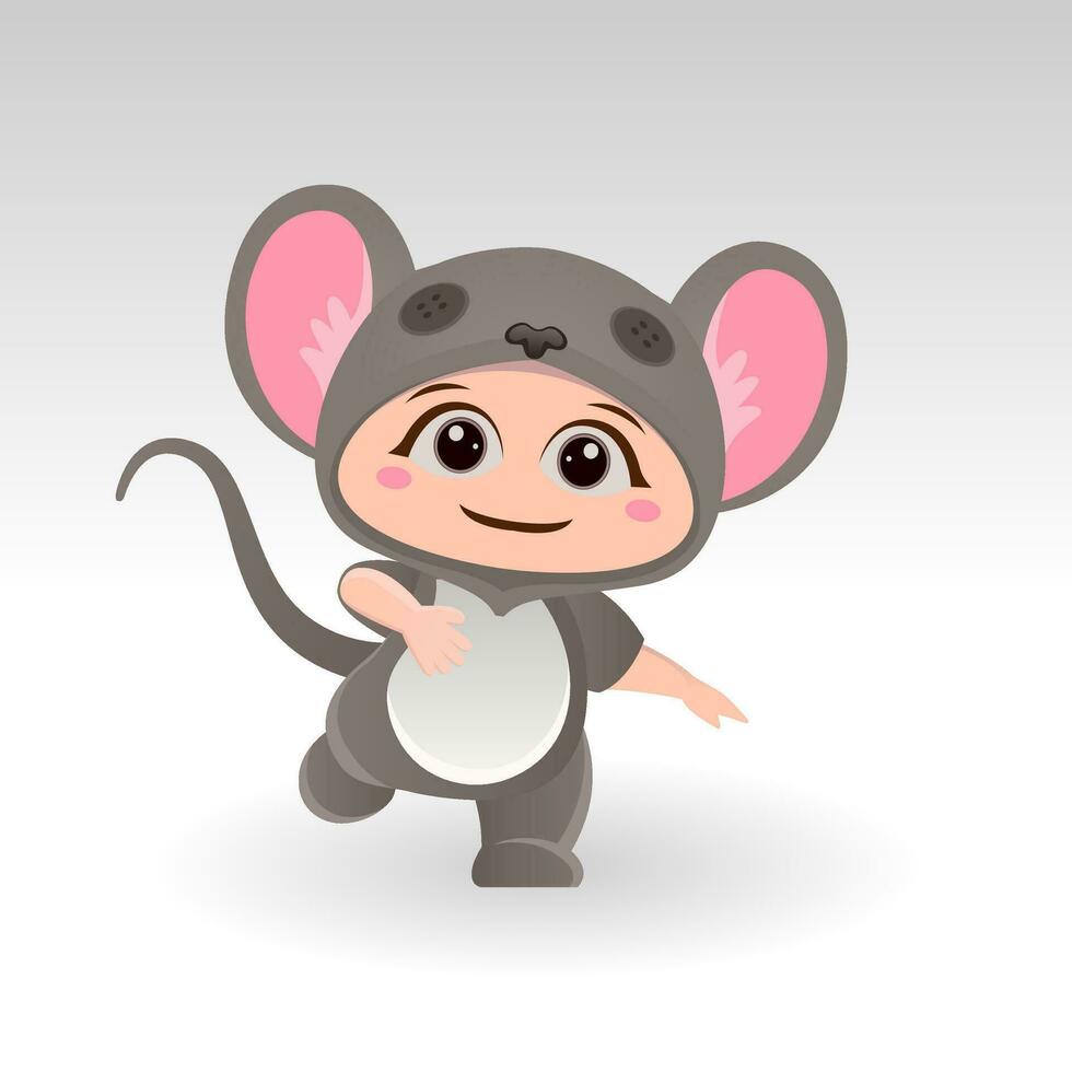 mignonne Souris avec dessin animé icône vecteur illustration. mignonne ours mascotte costume concept isolé prime vecteur. plat dessin animé style