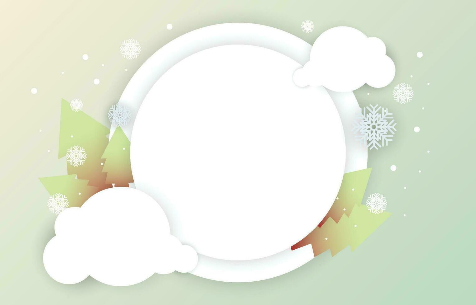cercle papercut avec Noël arbre et des nuages. joyeux Noël et content Nouveau année modèle. Vide Cadre Contexte décoré avec flocon de neige. vecteur illustration de hiver