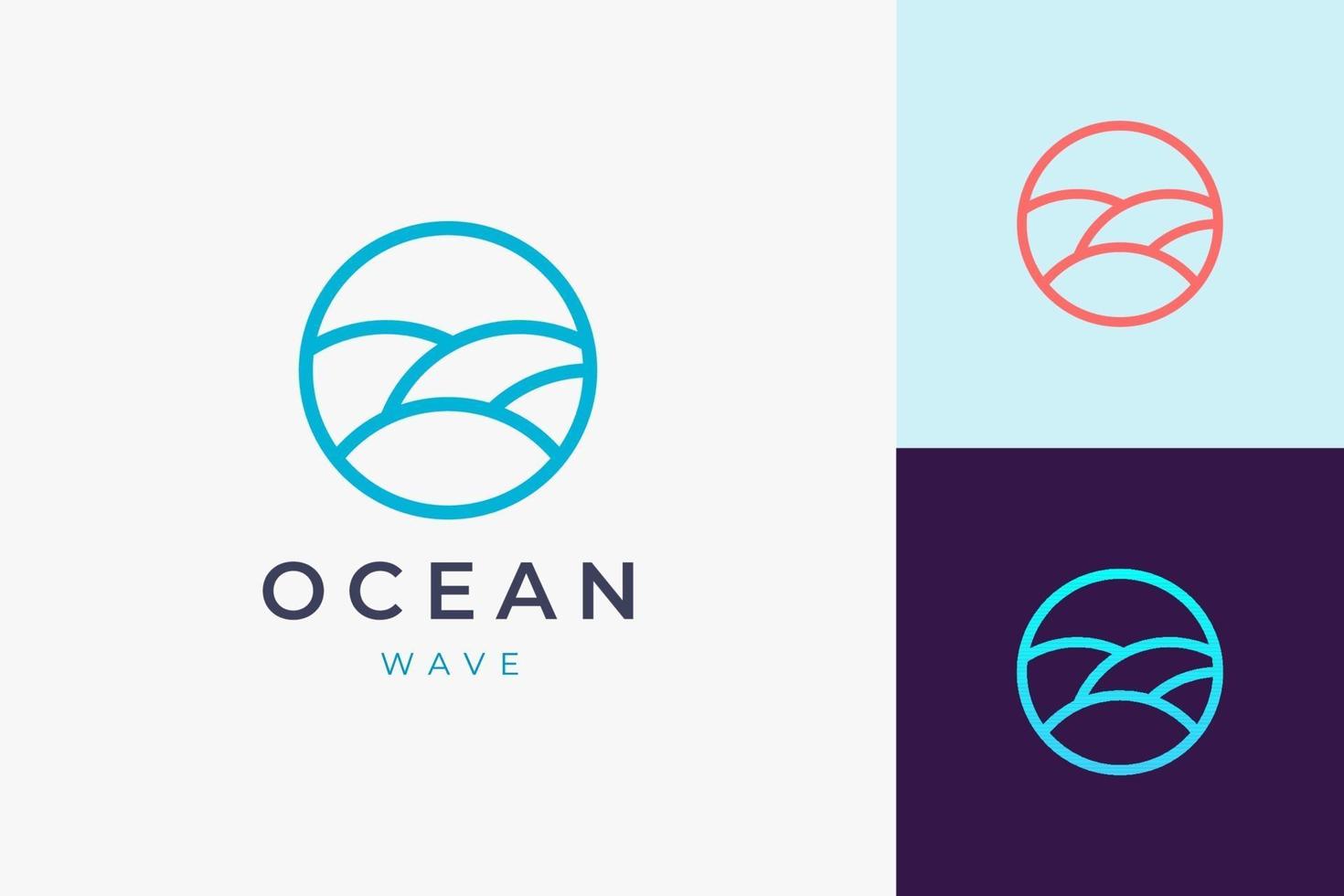 modèle de logo de plage ou de piscine en forme de vague de mer en cercle vecteur