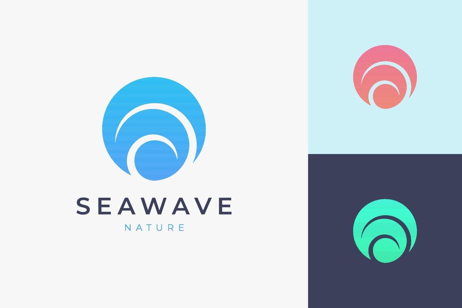 modèle de logo de surf ou de plage en forme de vague de mer en cercle vecteur