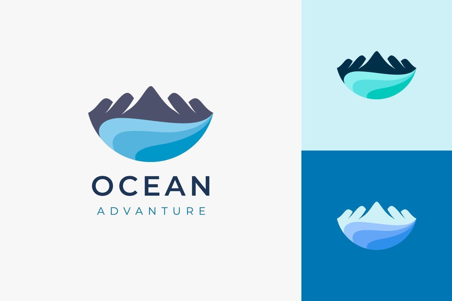 logo de voyage ou d'aventure en forme d'océan de montagne ou d'île vecteur