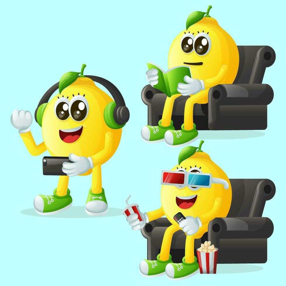 mignonne citron personnages profiter loisir Activités vecteur