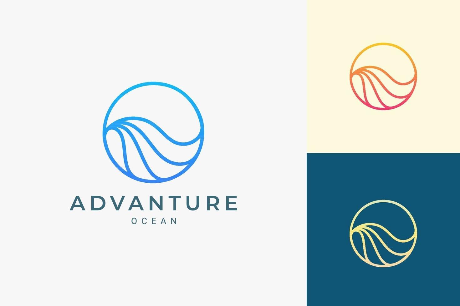 logo de thème marin ou aquatique en forme de cercle de vague océanique simple vecteur