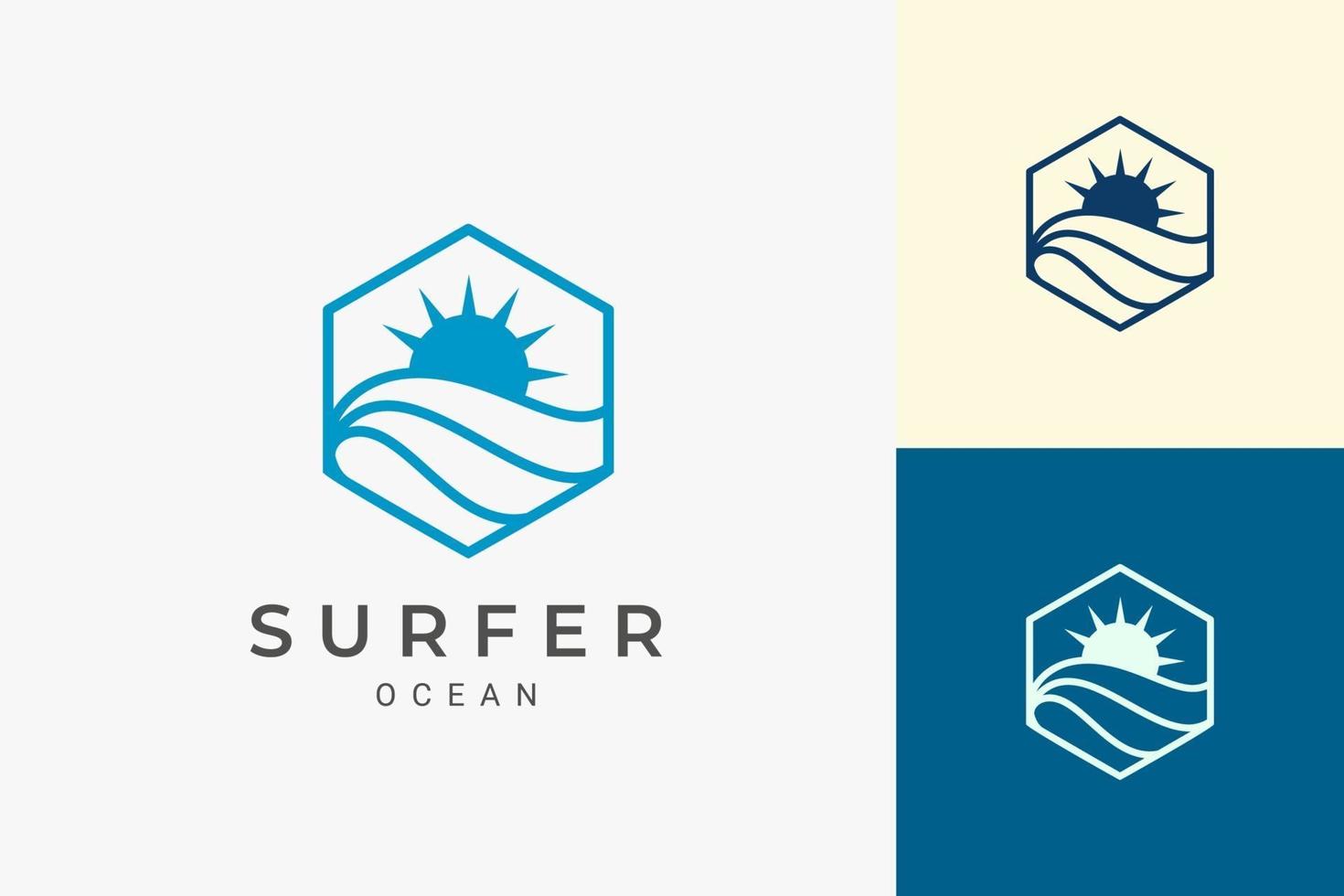 logo de la mer ou du front de mer en forme hexagonale simple et propre vecteur