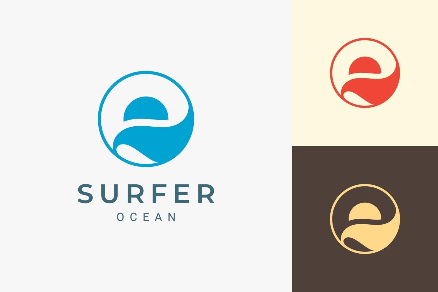 logo de l'océan ou de la plage avec une forme simple de soleil et d'océan vecteur