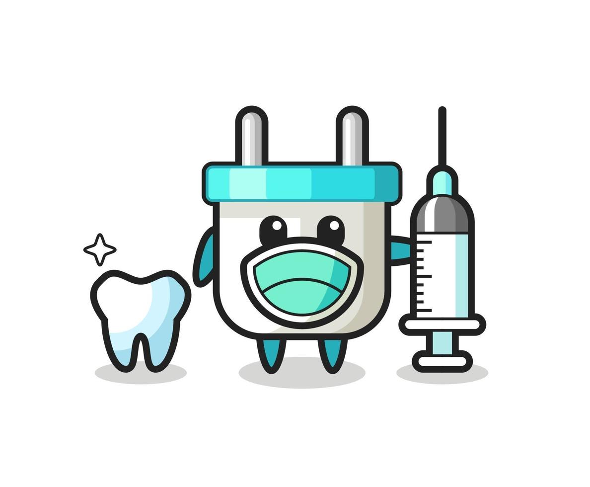 personnage mascotte de prise électrique en tant que dentiste vecteur