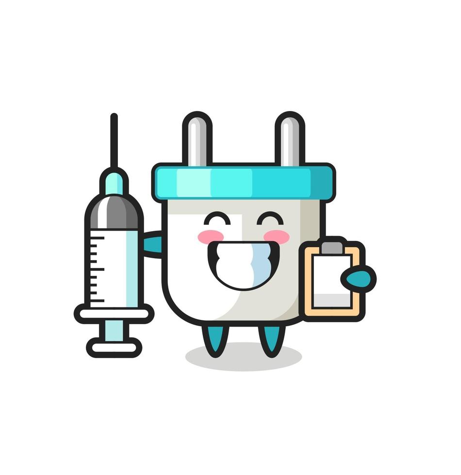 mascotte illustration de prise électrique en tant que médecin vecteur