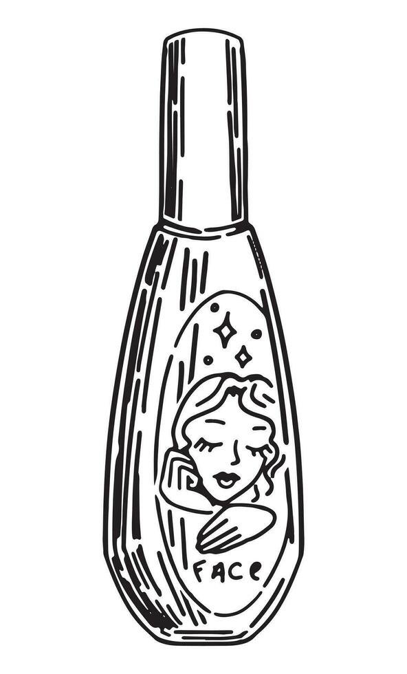 faciale maquillage produit contour clipart. cosmétique soin de la peau équipement esquisser isolé sur blanche. main tiré vecteur illustration.